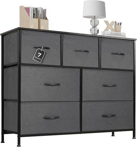 Dresser for Bedroom, Tall Dresser with 5 Drawers, Storage Tower with Fabric Bins,