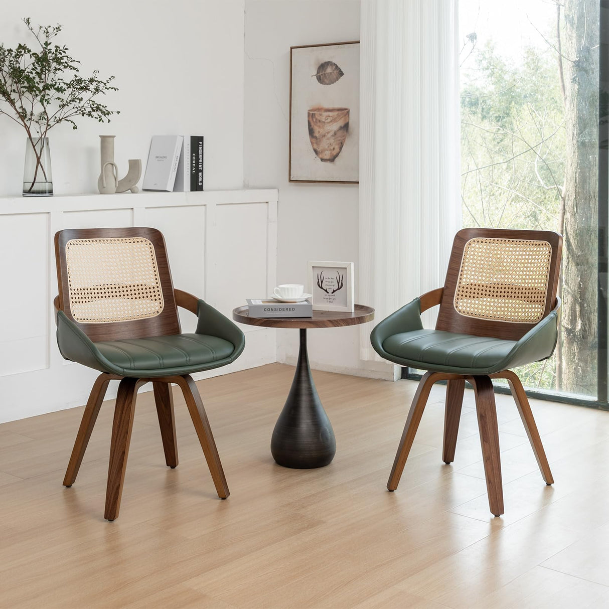 Set of 2 Swivel Cane Dining Chairs - Mid Century Modern Dining Chairs