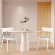 Armless Bistro Dining Chair-Set of 2, Premium Plastic with Upholstered Seat, White + Grey