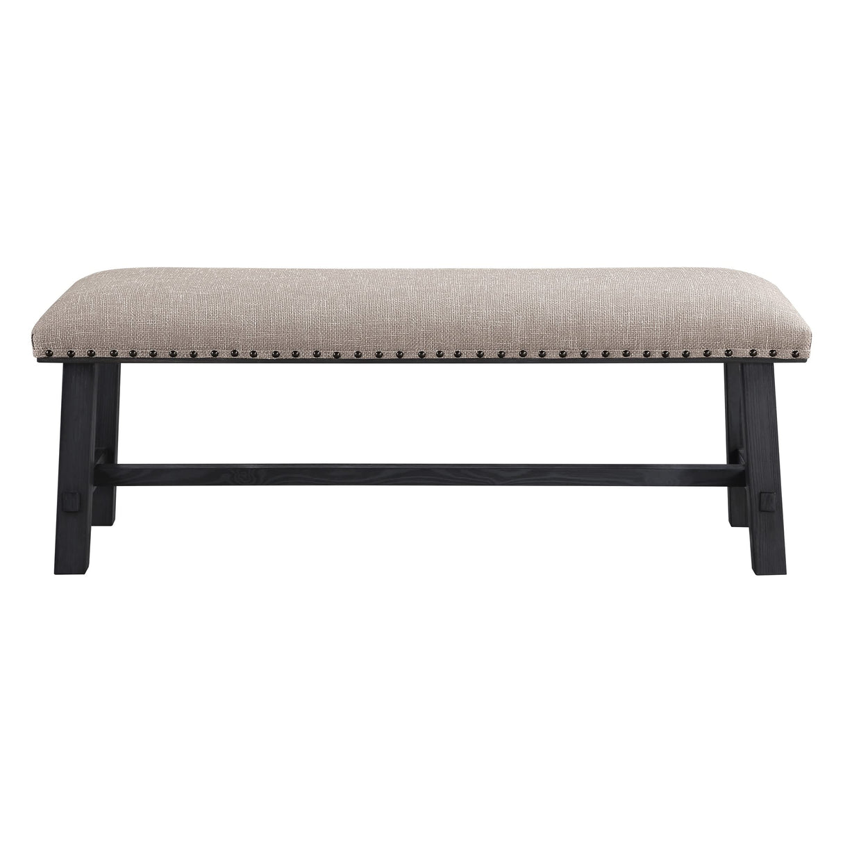 Home Furnishings Callen Bench with Antique Bronze Nailhead Trim, Antique Grey Frame