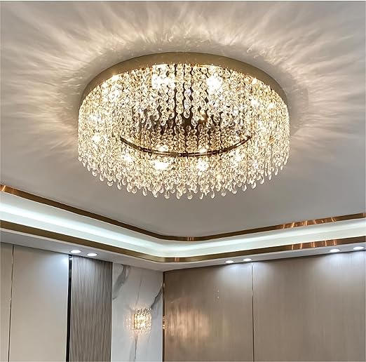 24in Crystal Chandeliers Flush Mount Ceiling Light, 8 Lights Modern Crystal Ceiling Light,