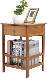 Bamboo End Side Table Nightstand with Drawer for Bedroom