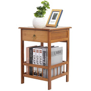 Bamboo End Side Table Nightstand with Drawer for Bedroom