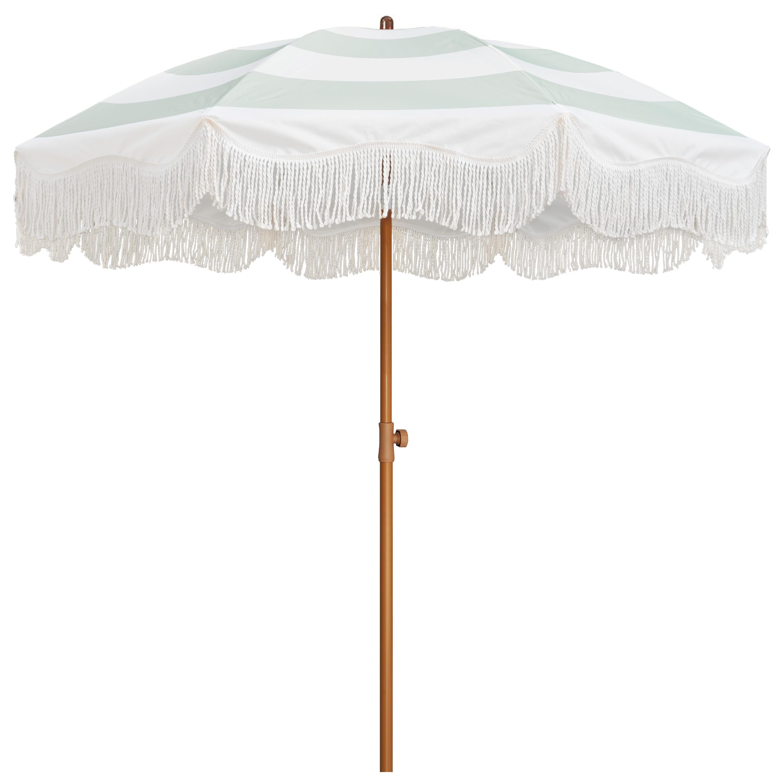 Boho Fringe Umbrella Outdoor Patio, 6.5ft UPF50+ Picnic Umbrella with Tassels