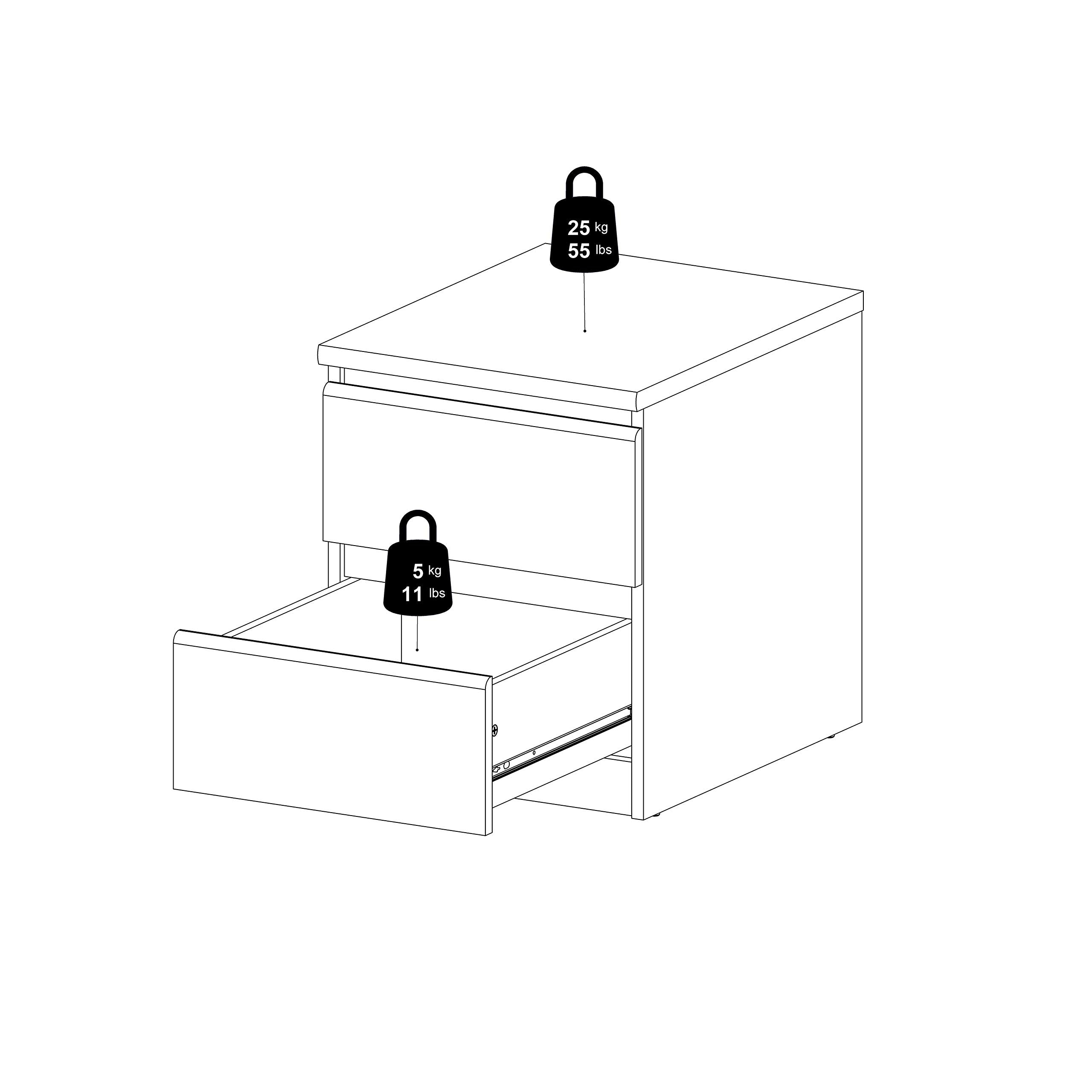 2 Drawer Bedroom Nightstand Nighstand, 19.69 in x 15.91 in x 19.49 in, Black