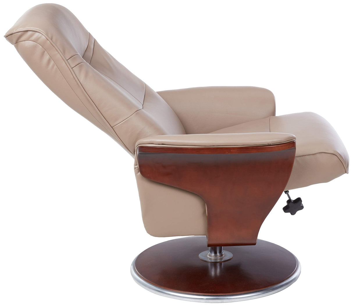 Milano Modern Bendwood Brown Leather Swivel Recliner with Ottoman, Latte