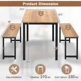 3 PCS Dining Table Set for 4, Rectangular Kitchen Table with 2 Benches