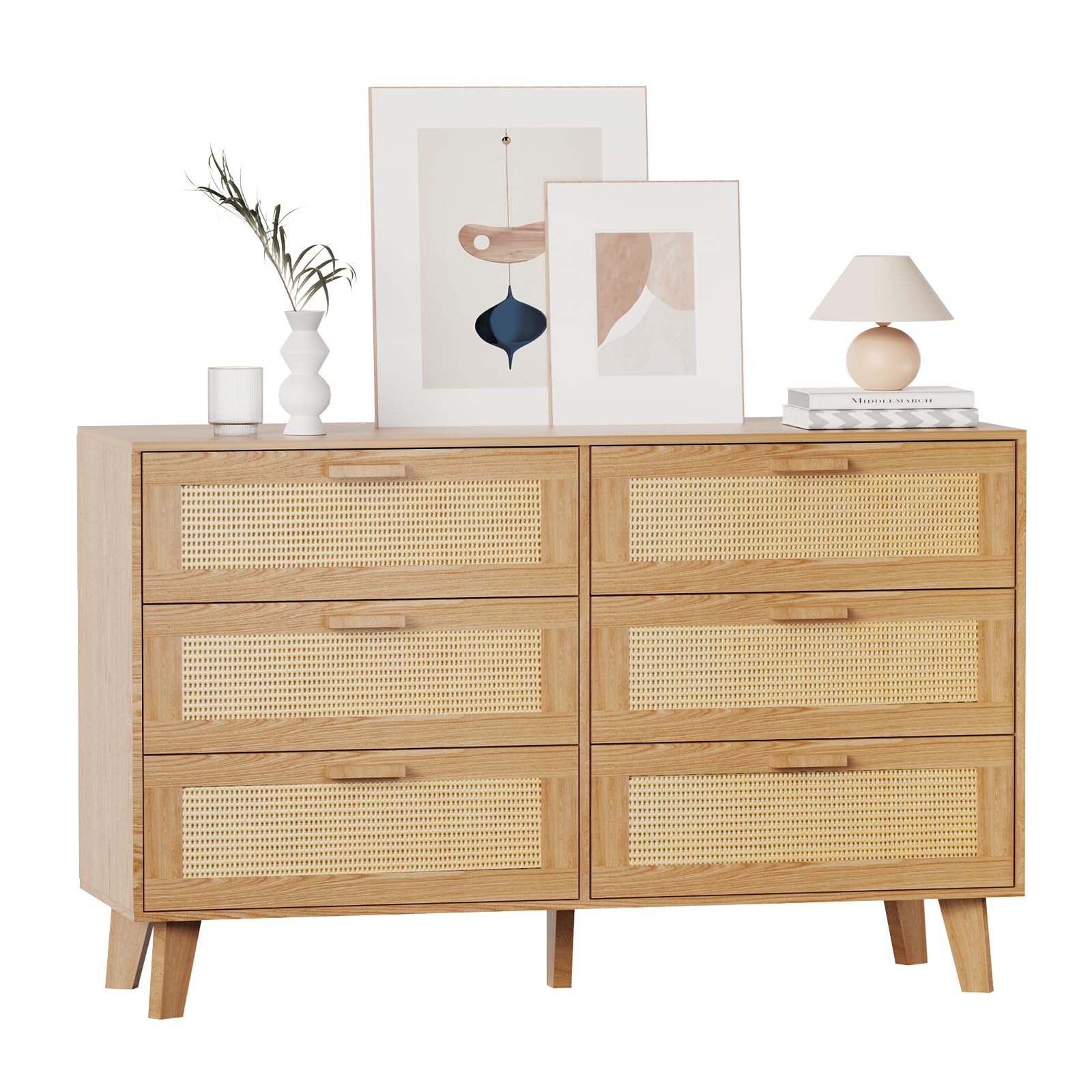 Wide Rattan Dresser, 6 Drawer Dressers