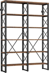 Bookshelf Double Wide 6-Tier 76" H, Open Large Bookcase, Industrial Style Shelves, Wood and Metal Bookshelves for Home Office, Easy Assembly