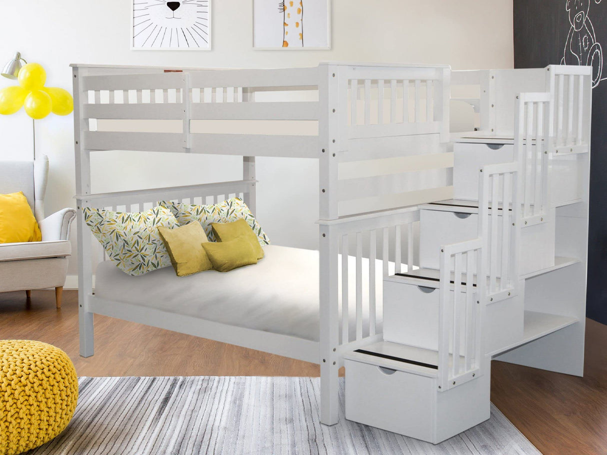 Stairway Bunk Beds Full over Full with 4 Drawers in the Steps, White