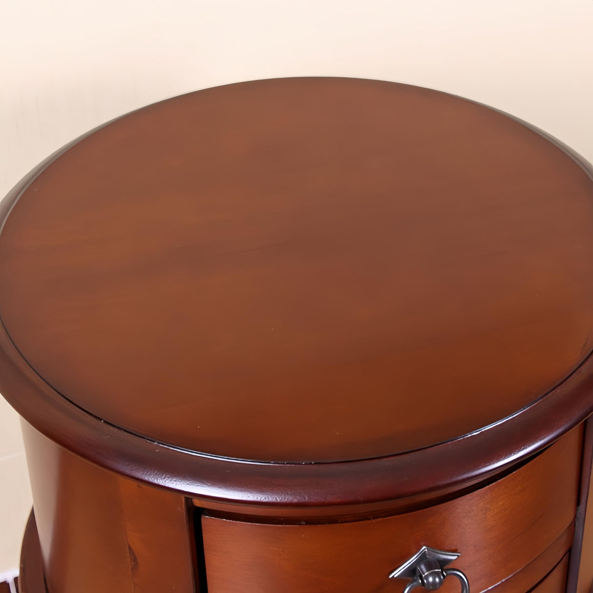 Solid Wood End Table with Drawer, Round Side Storage Table Nightstand, Living Room