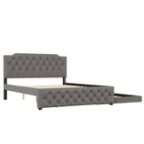 Queen Size Upholstered Platform Bed with Twin Size Trundle and 2 Sets of USB Ports