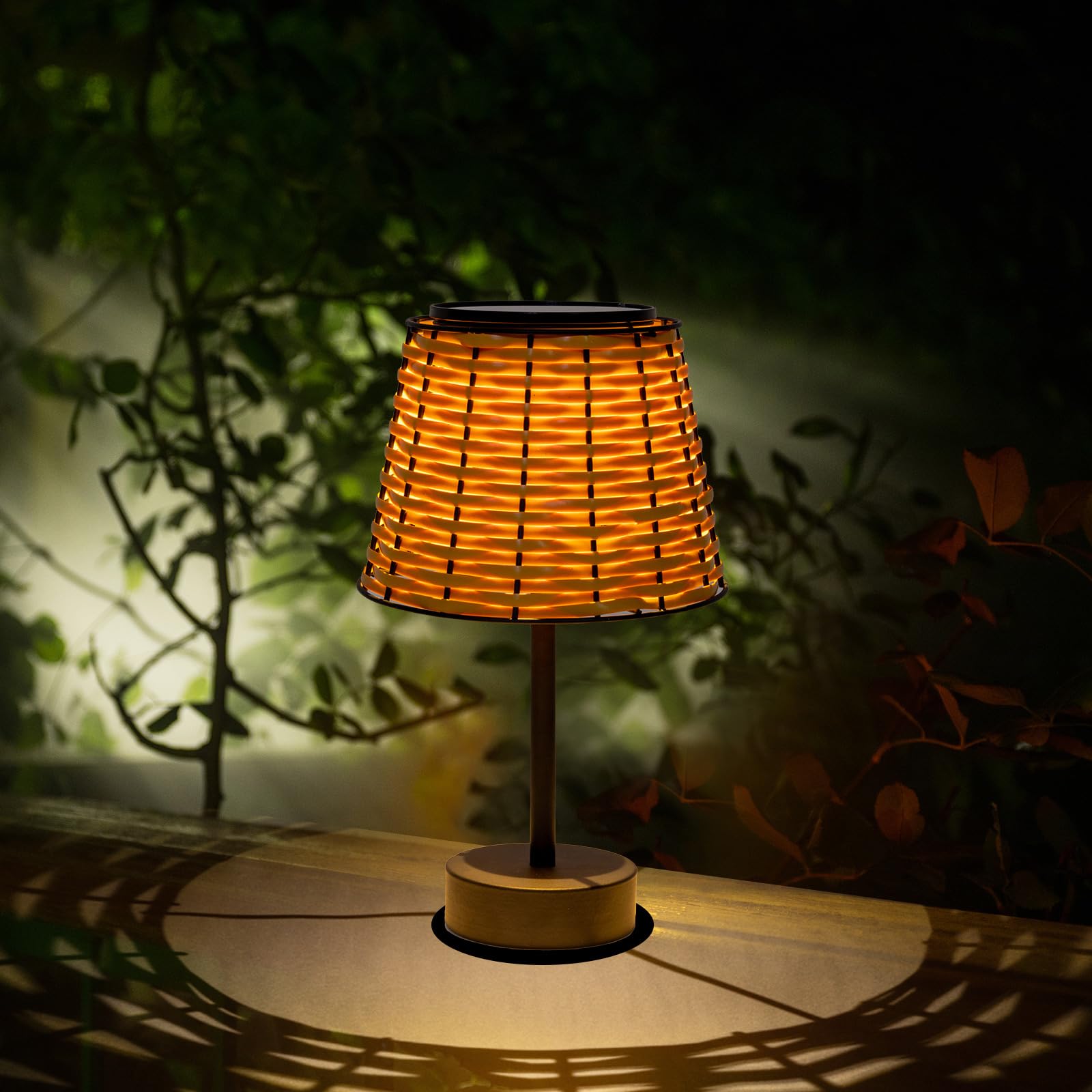 Solar Table Lamps for Outside,Handmade Rattan Woven LED