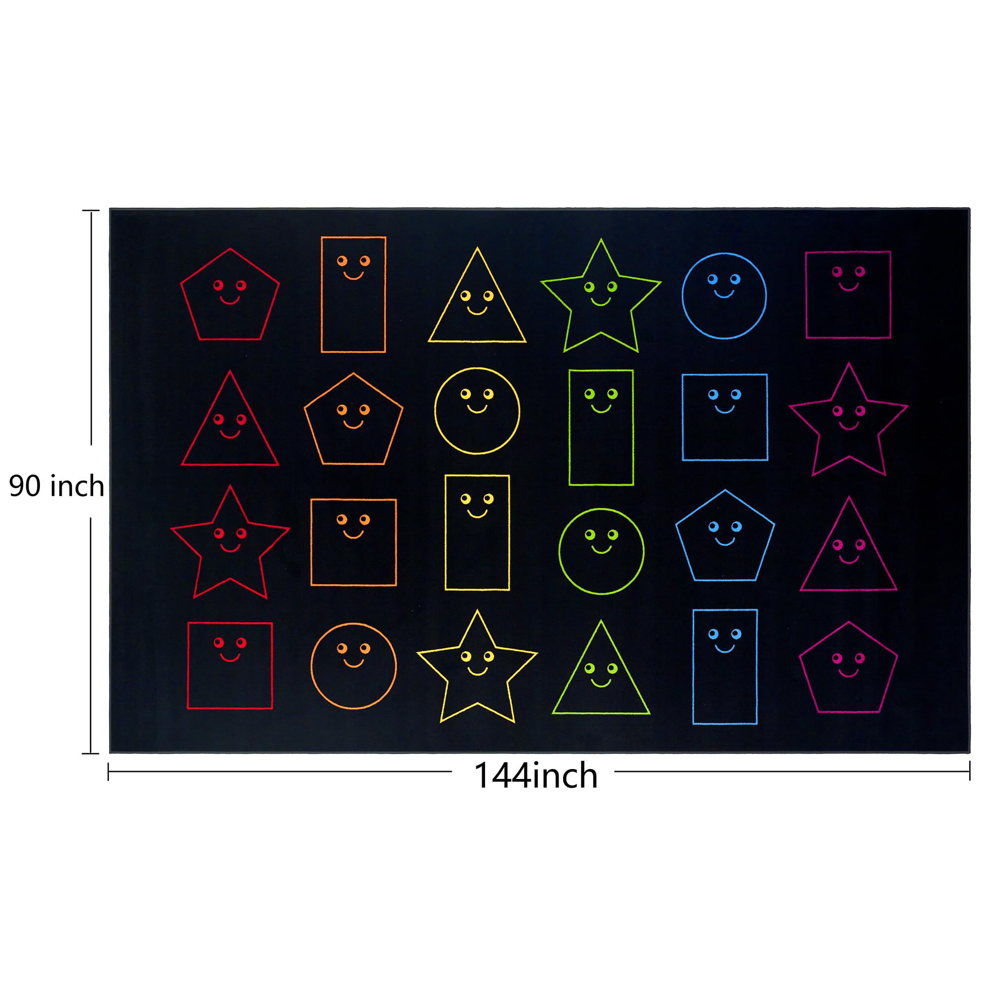 Zety - Nylon School Girl Style Classroom Rugs Elementary - 7.6x12 FT - Playroom and Toddler Rugs- Educational Smiley face Rug for Kids Room, Classroom, Daycare, and Home Learning - Black Pastel Rug