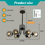 hesoge 6-Lights Glass Globe Sputnik Chandeliers Modern Metal Ceiling Light Fixture Black Semi Flush Mount Chandelier for Living Room Dining Room Bedroom Farmhouse Kitchen.