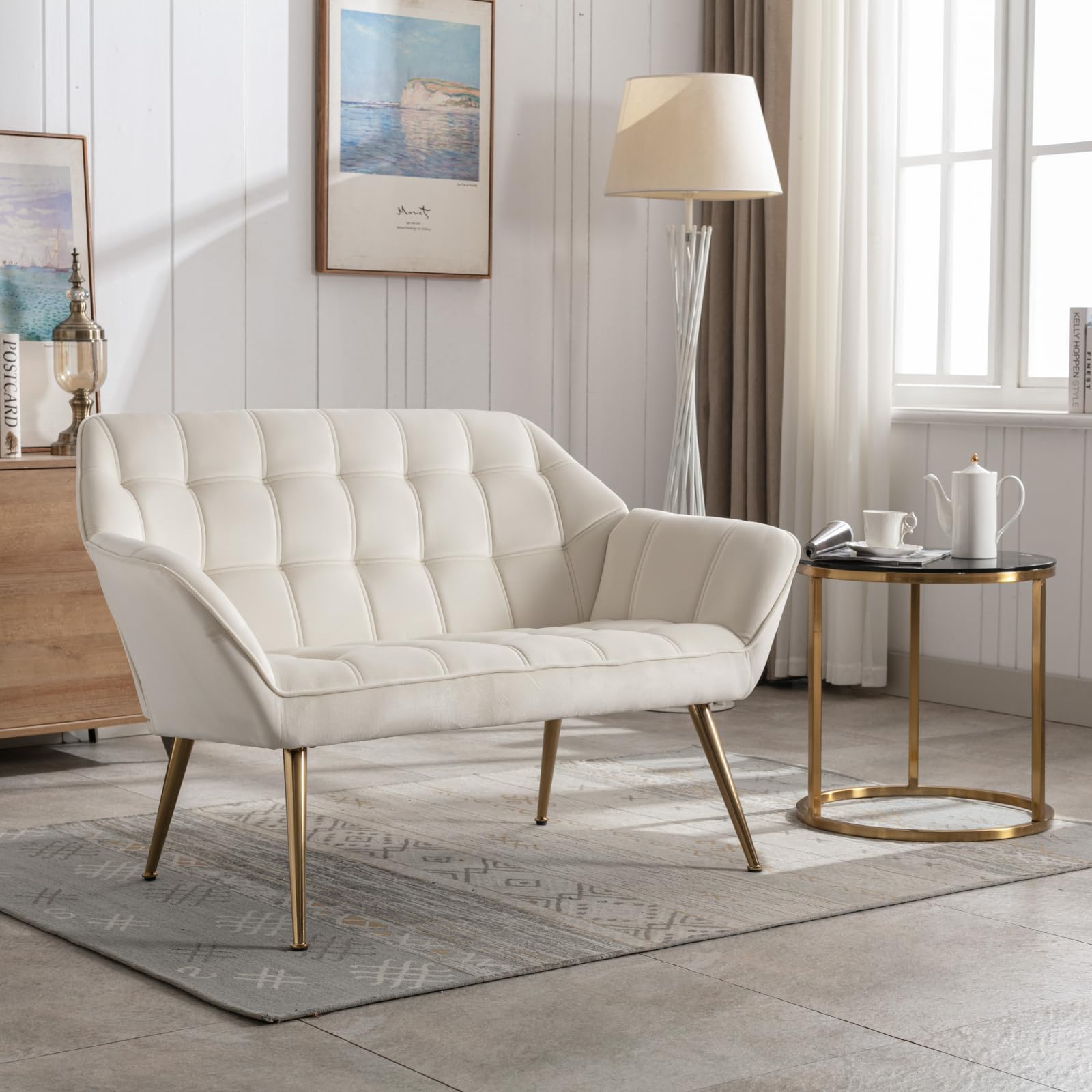 48" Small Loveseat Sofa, Mid Century Modern Velvet Love Seat