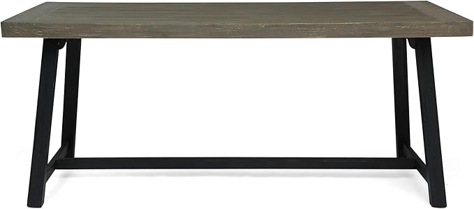 Toby Outdoor Acacia Wood Dining Table, Sandblast Teak Finish and Black