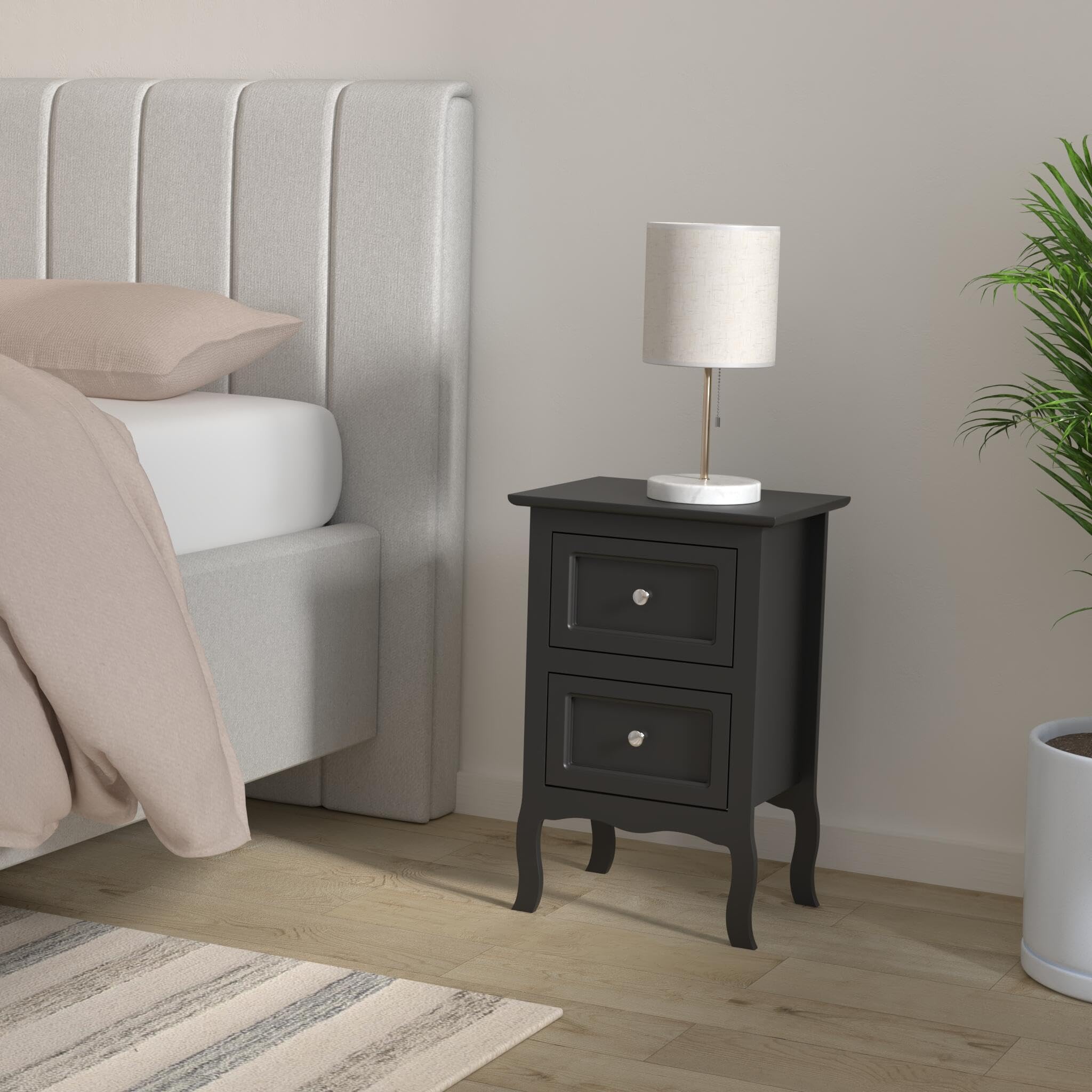 Black Nightstand Set of 2 for Bedroom, Vintage Small Night Stand with Drawers, Farmhouse Side Table,