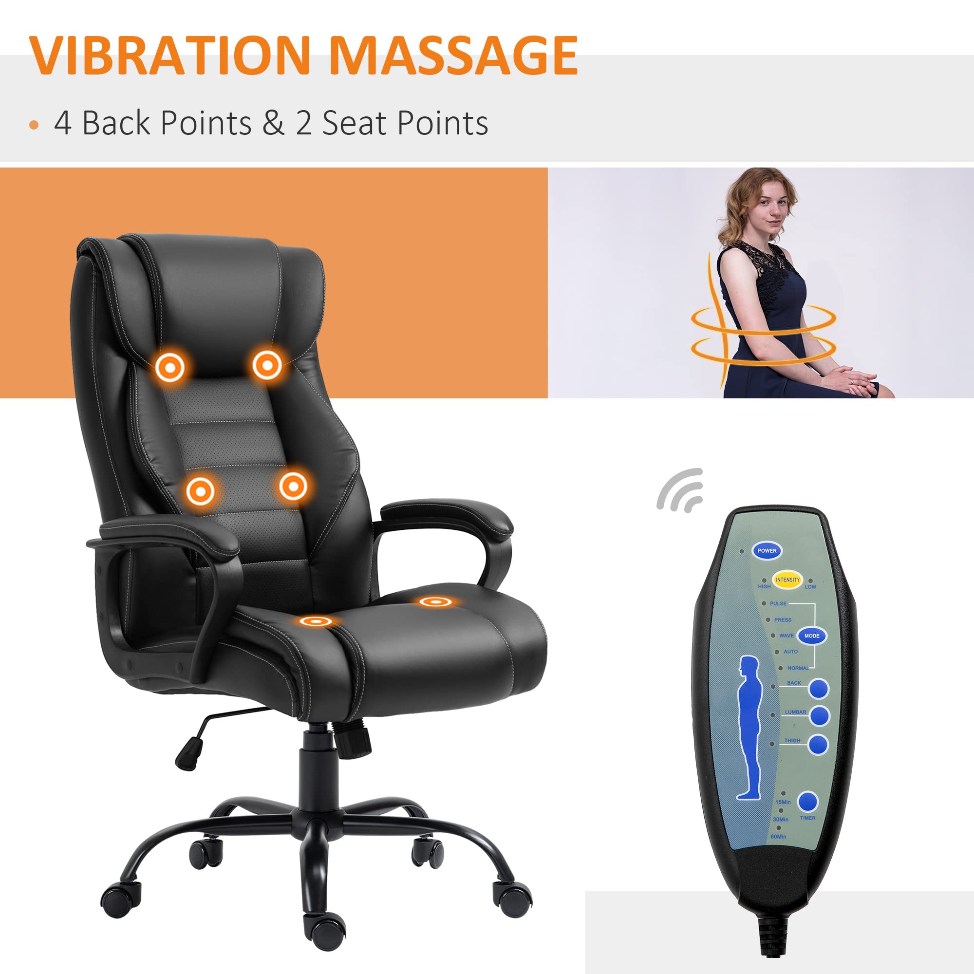 Ergonomic Massage Office Chair, High Back Executive Desk Chair with 6-Point Vibration,
