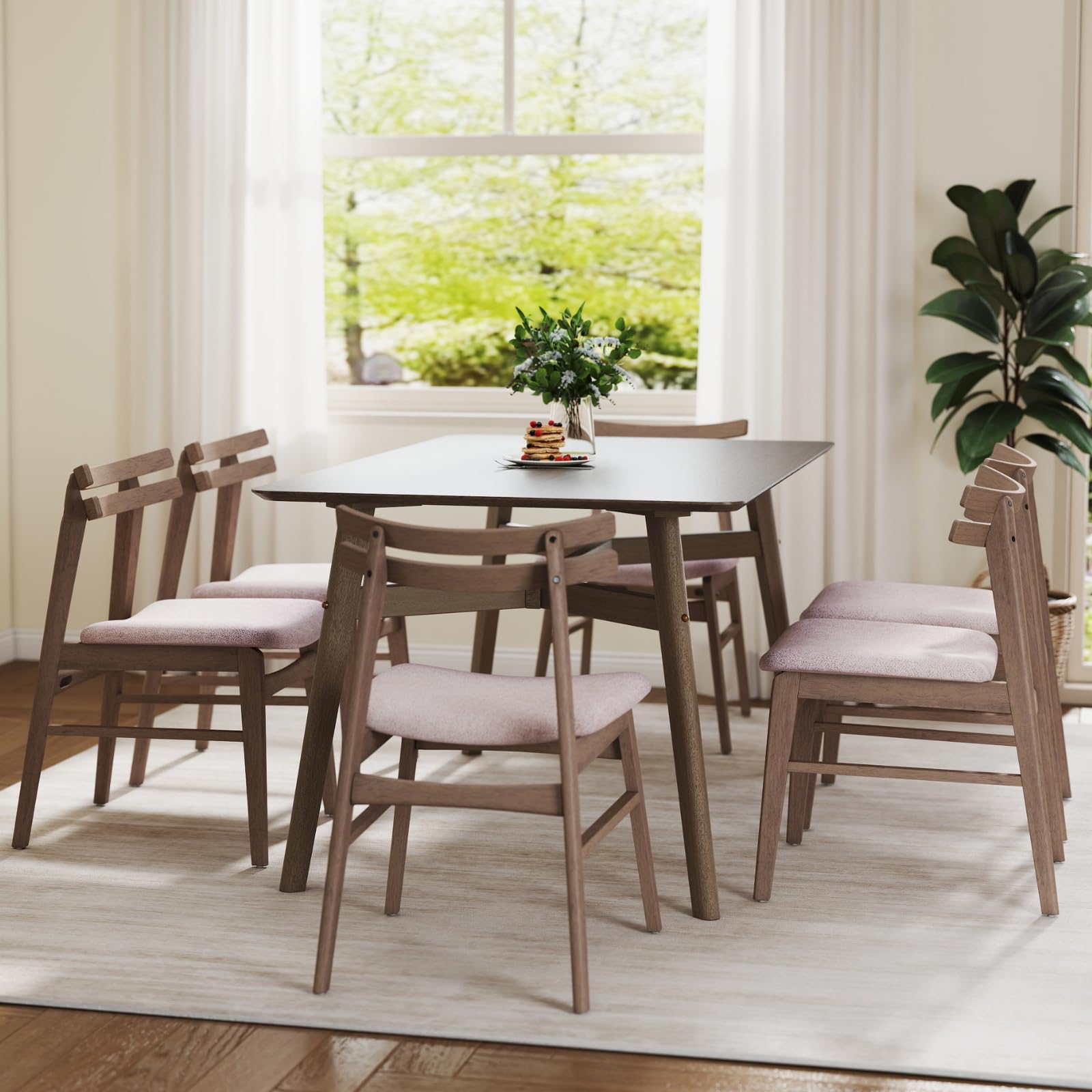 Modern Wooden Dining Table for 4-6 People - 59" Grey Rectangular