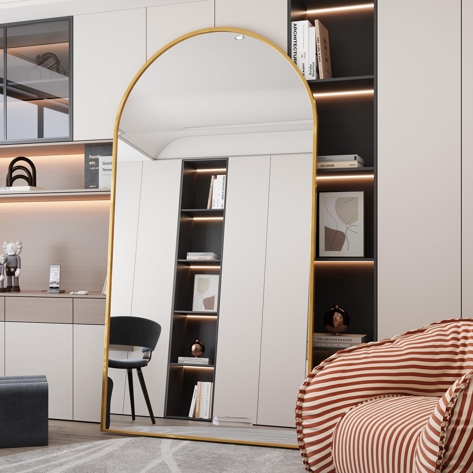 Arched Full Length Mirror, 76.4"x37" Oversize Full Floor Tempered Mirror
