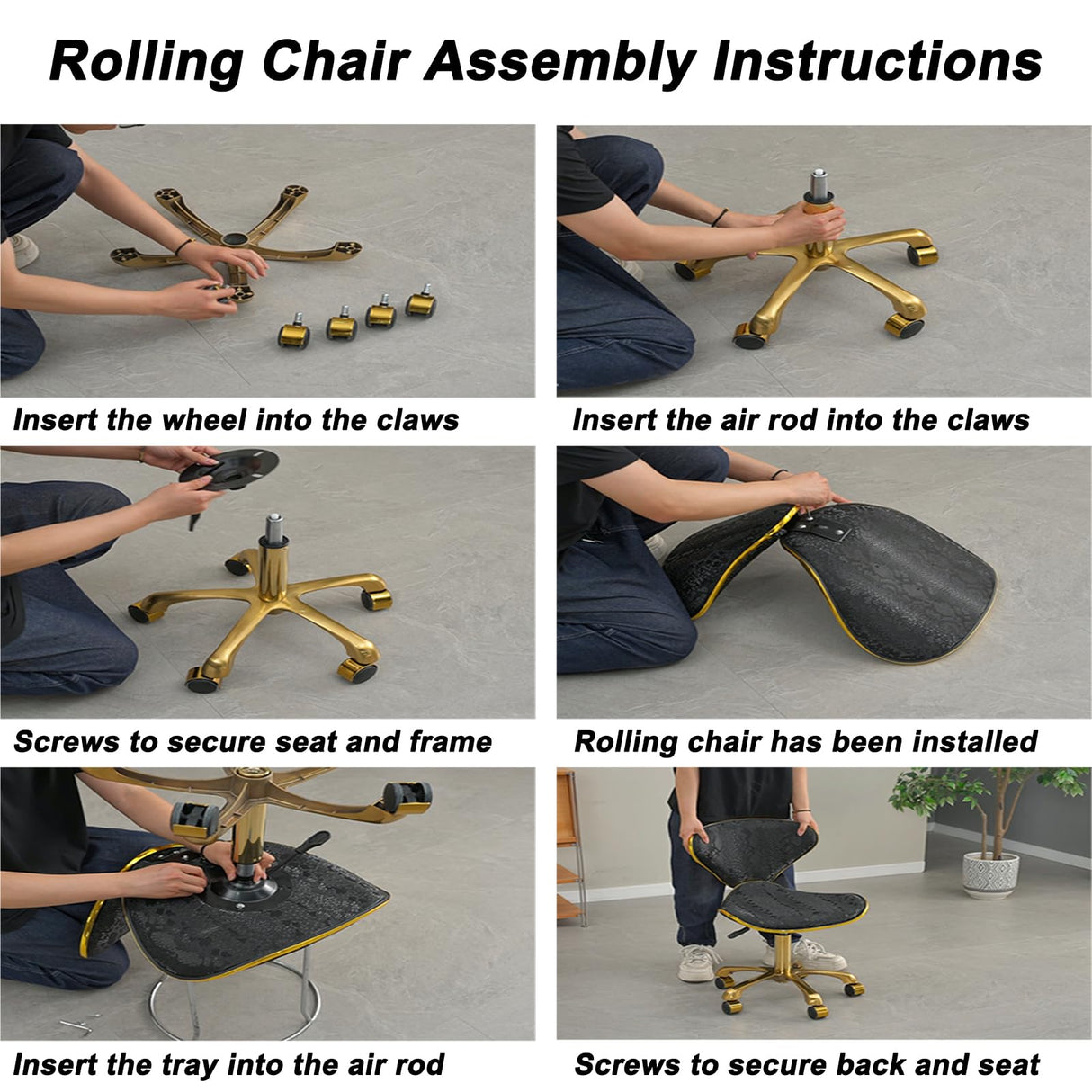 Armless Office Chair with Wheels - Height Adjustable Vanity Desk Stool