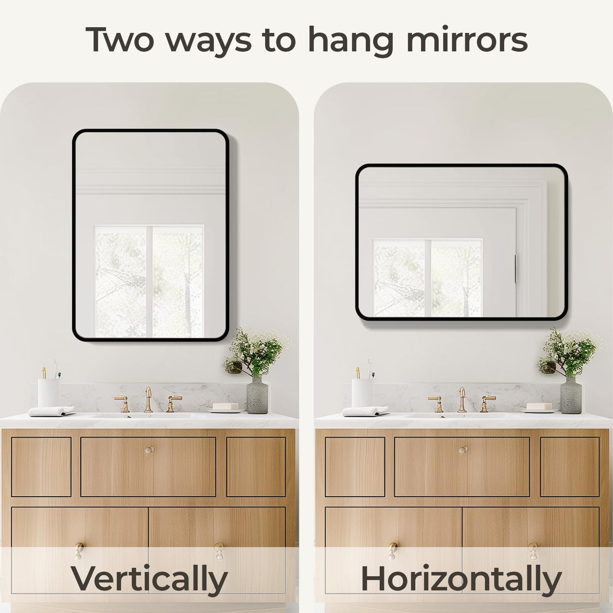 Mirror for Over Sink 22 x 30 Inch, Matte Black Rectangle Mirror for Wall, Rounded Metal