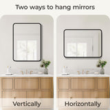 Mirror for Over Sink 22 x 30 Inch, Matte Black Rectangle Mirror for Wall, Rounded Metal