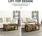 Rustic Coffee Table, Lift Up Coffee Table with Hidden Storage, Living Room Center Tables