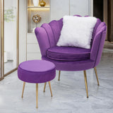 Modern Scalloped Back Accent Velvet Upholstered Armchair with Golden Legs and Soft