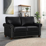 Faux Leather Sofa Couch,82" Mid Century Modern Couch with Storage Place,Oversized 3 Seater Sofa with Nailhead Trim&Rolled Arm,Deep Seat Comfy Couch for Living Room,Apartment,Office(Black)