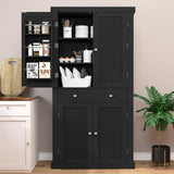 usikey 72” Kitchen Pantry Cabinet, Tall Storage Cabinet with 4 Doors and 1 Drawer, Freestanding Cupboard with 6 Hanging Shelves and Adjustable Shelves for Kitchen, Dining Room,Living Room, Black