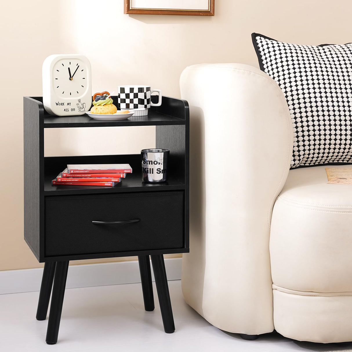 Night Stand with Fabric Drawer, Modern Nightstand, Bedside Tables