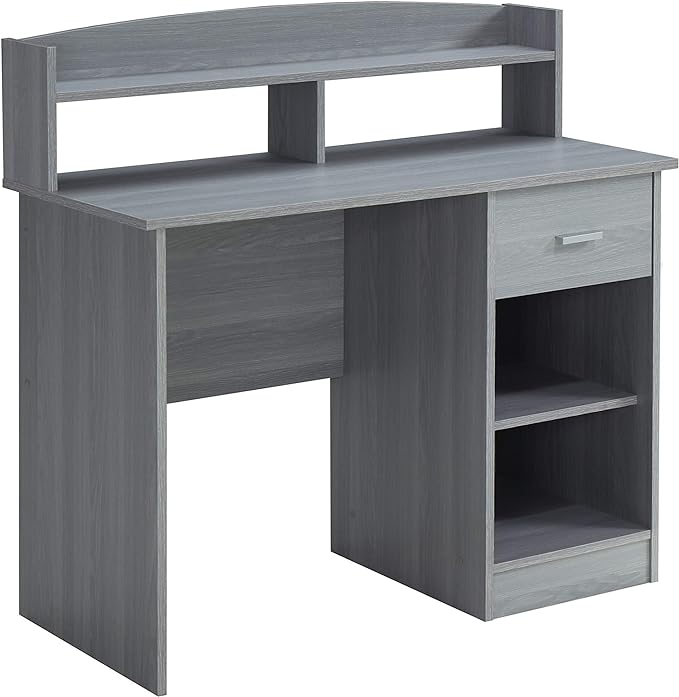 Techni Mobili Modern Office Hutch Writing Desk, Grey