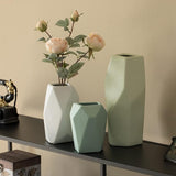 6" H Decorative Ceramic Multi Paned Vase, Modern Style Centerpiece Table Vase Green