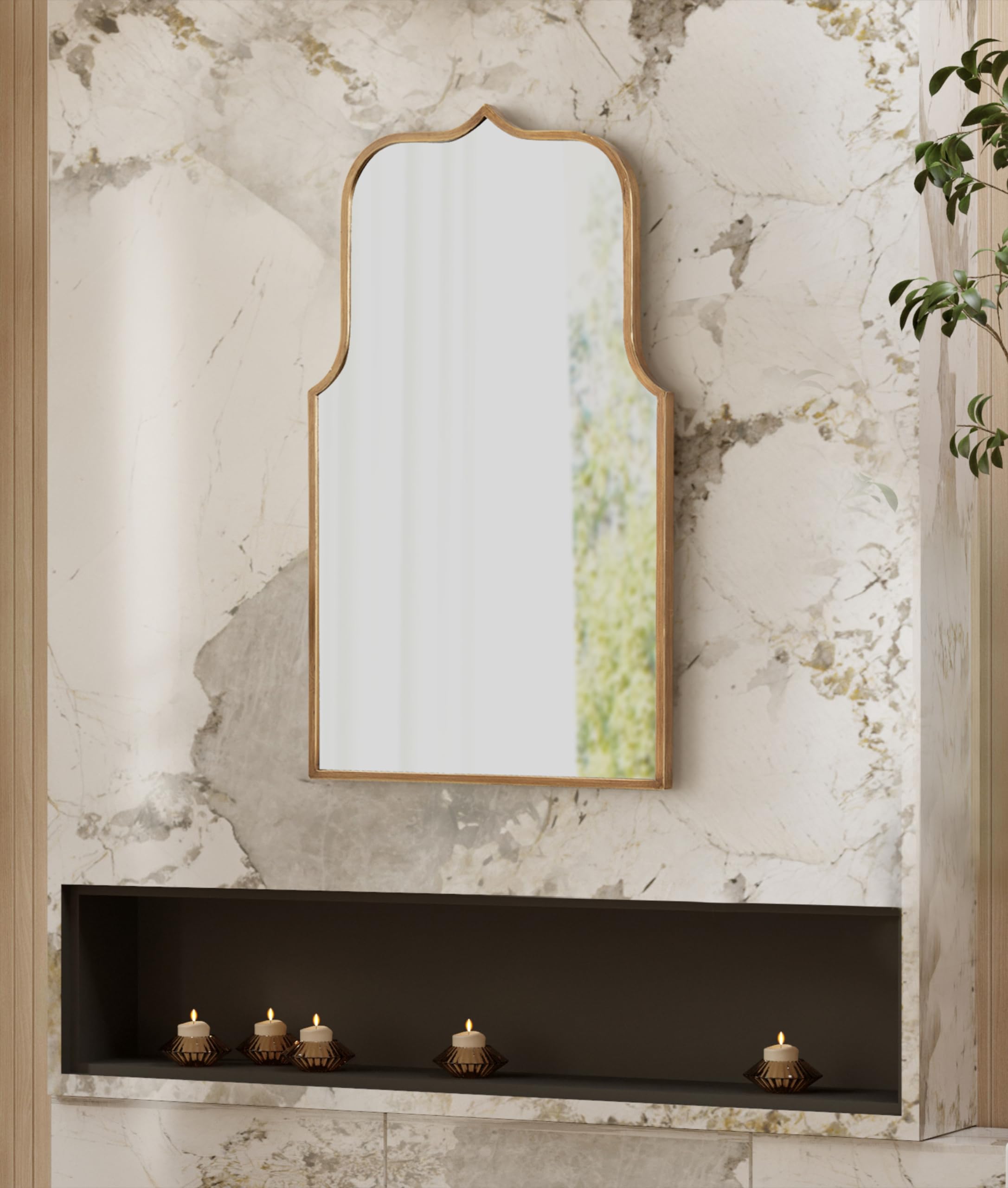 Gezella Glam Scalloped Arched Wall Mirror, Antique Gold