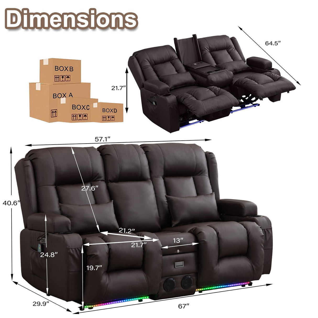 Power Loveseat Recliner Sofa with Massage & Heat Home Theater Seating