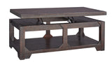 Rogness Rustic Rectangular Lift Top Coffee Table, Distressed Dark Brown