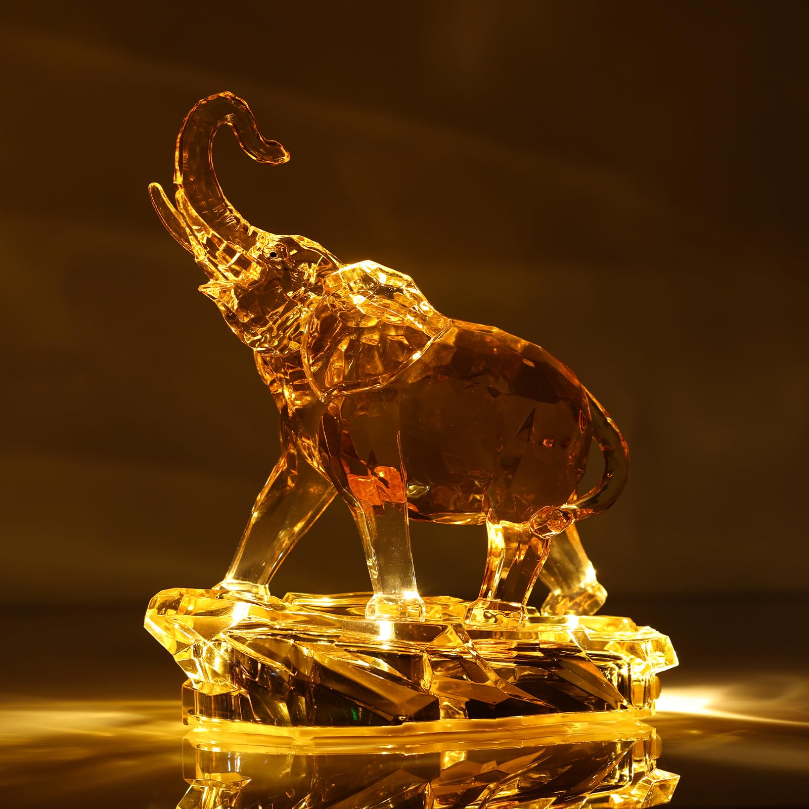 Acrylic Glass Lucky Elephant Statue, Faux Crystal Glass Elephant Gift, Suitable