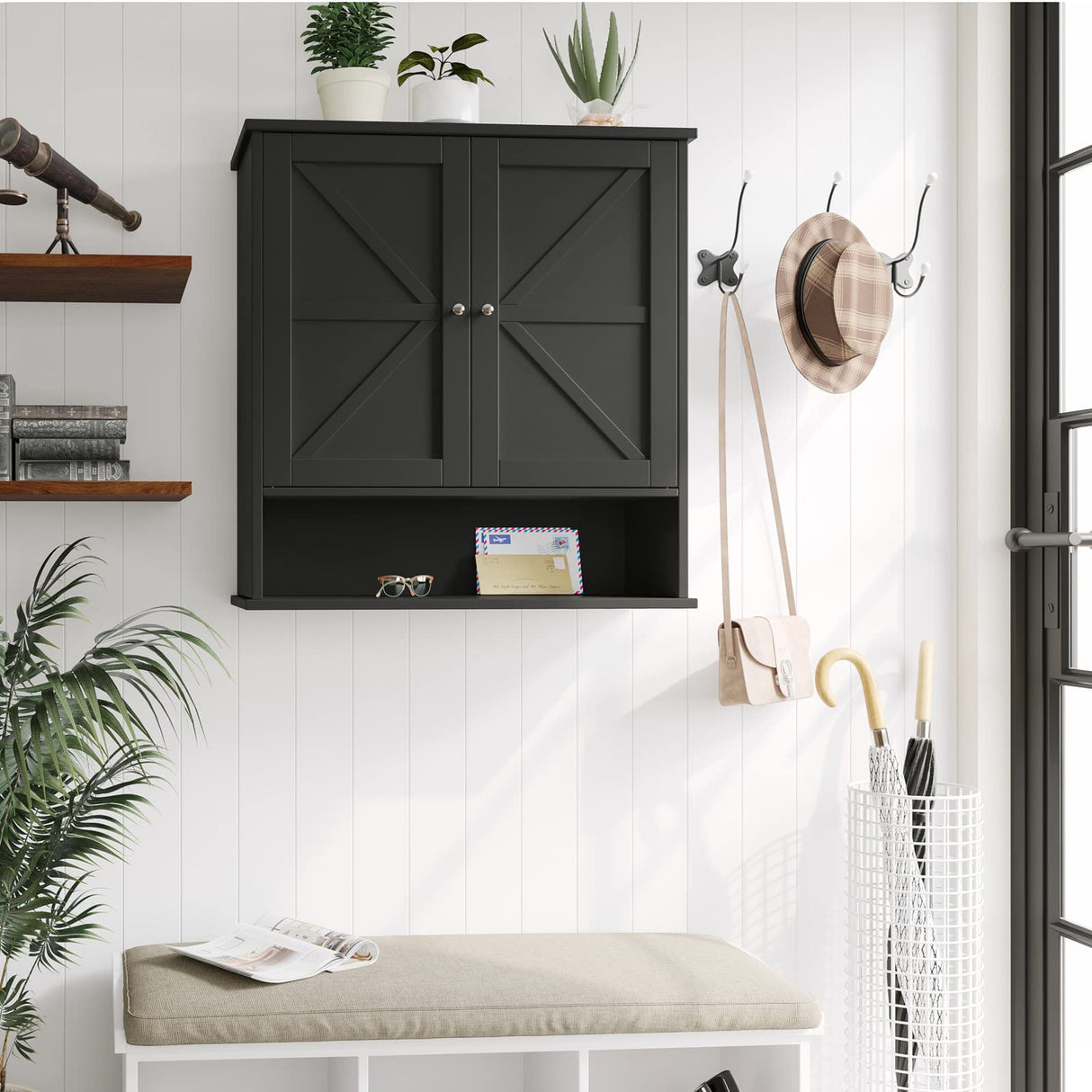 Two Door Wall Cabinet, Wooden Medicine Cabinet, Wall Mounted Bathroom Storage Cabinet