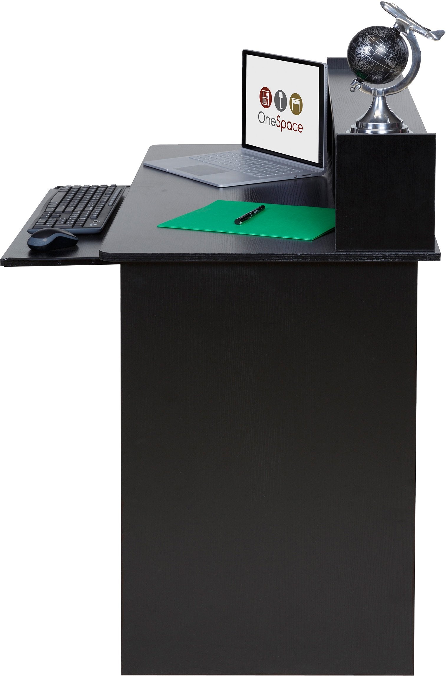 Essential Computer Desk, Hutch with Pull-Out Keyboard, Black