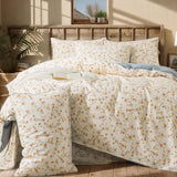 Floral Duvet Cover Set Queen 100% Brushed Cotton Off White Orange Rose Flower