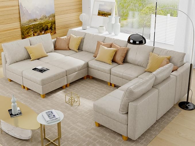 Large Modular Sectional Couch U Shaped Sofa with Storage, Faux Leather Modular Sofa