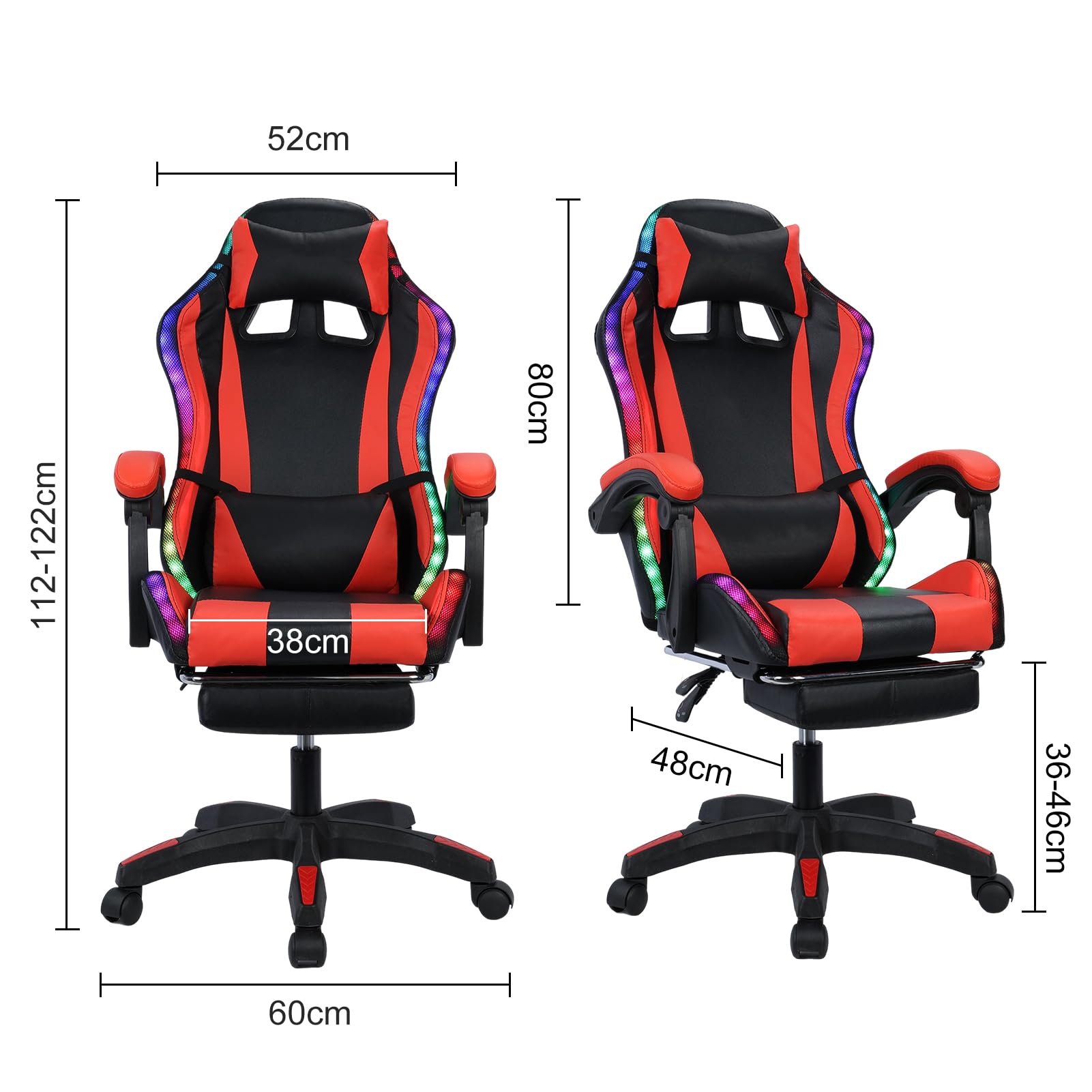 Gaming Chair with Bluetooth Speakers and LED Lights - Ergonomic High Back with Massage and Lumbar Support