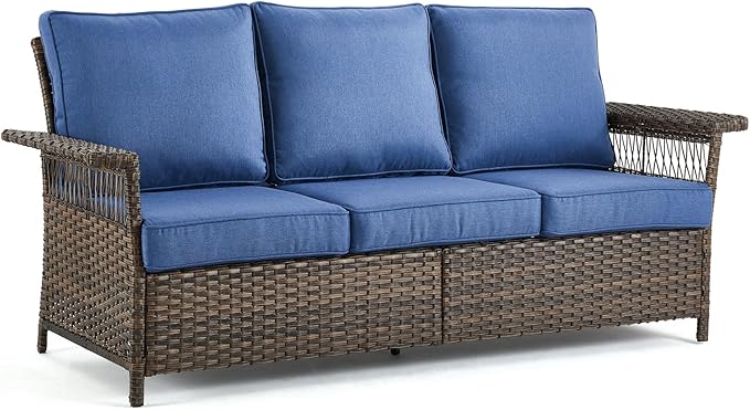 Patio Wicker Sofa 3-Seat Sofa Brown PE Rattan Couch