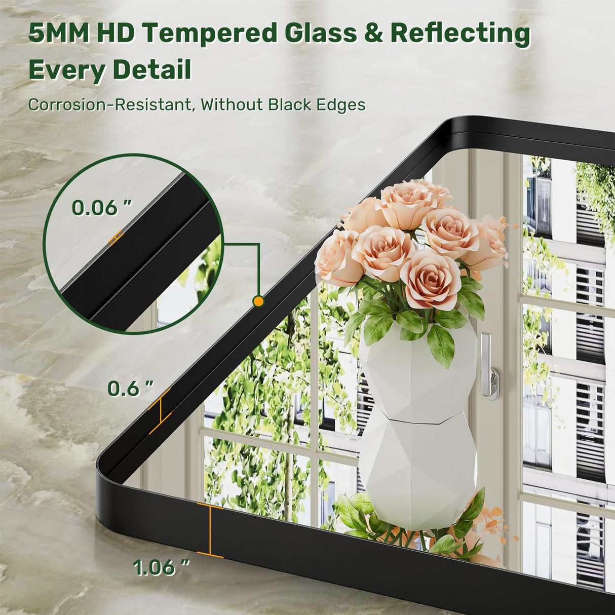 60x36 Black Metal Frame Bathroom Mirror - Wall Mounted Rectangle Vanity Mirror