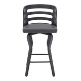 26" Swivel Gray Faux Leather and Black Wood Bar Stool