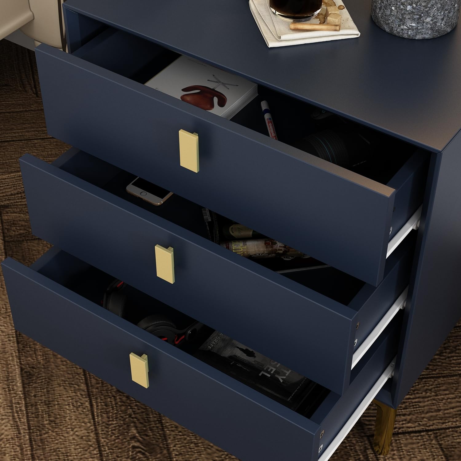 3-Drawer Nightstand Set of 2, Modern Night Stand Bedside Table with Storage