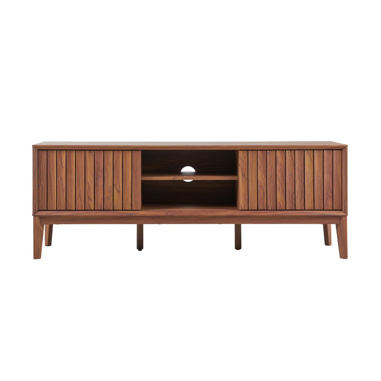 JONATHAN Y TVS1000B Gennaro 58 in. Farmhouse 3-Storage Sliding Door TV Stand Fits TVs up to 65 in. with Cable Management, Walnut Entertainment Center with Storage for Living Room, Bedroom