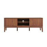 JONATHAN Y TVS1000B Gennaro 58 in. Farmhouse 3-Storage Sliding Door TV Stand Fits TVs up to 65 in. with Cable Management, Walnut Entertainment Center with Storage for Living Room, Bedroom